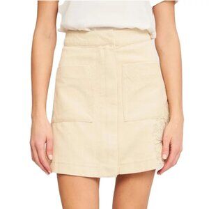 DESIGUAL NWT Corduroy Skirt Sz 10 Pockets EMBROIDERED gold thread floral pattern